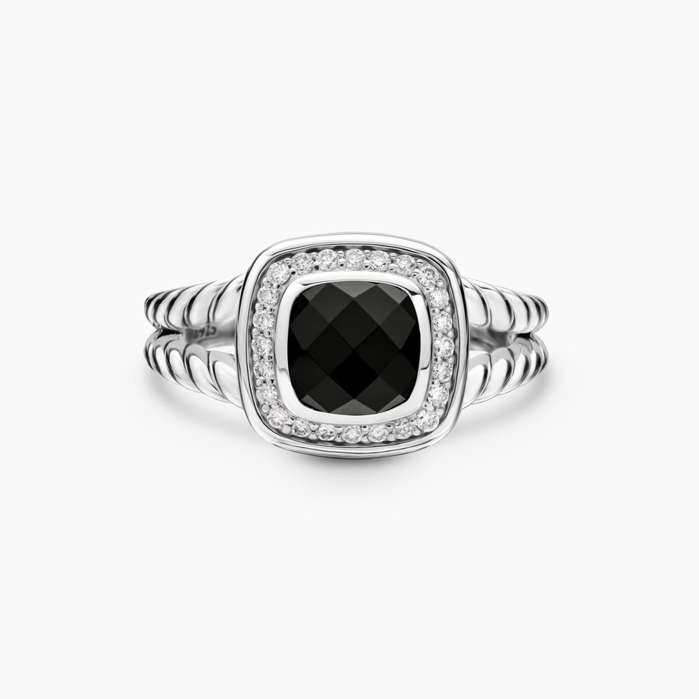 David Yurman Petite Albion Ring - Sterling Silver with Black Onyx and Diamonds